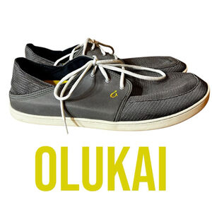 Men's Olukai Nohea Moku Mesh Lace Up Boat Shoes Sneakers, US 13, Charcoal